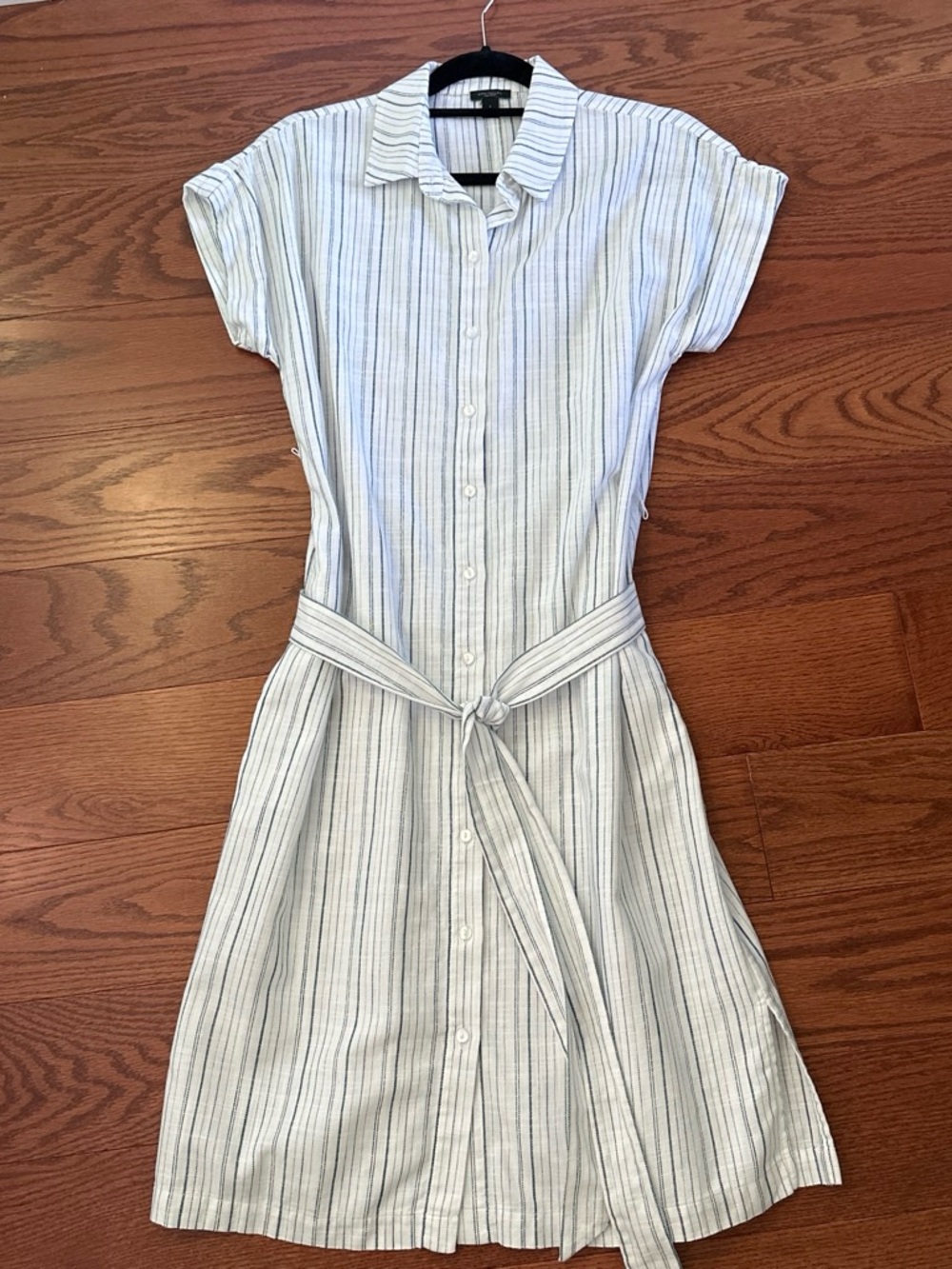 Ann Taylor Blue and White Striped Midi Shirt Dress